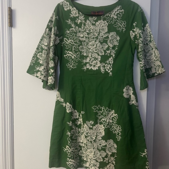 Sage Green A-Line Mini Dress with 3/4 Bell Sleeves - Picture 1 of 9